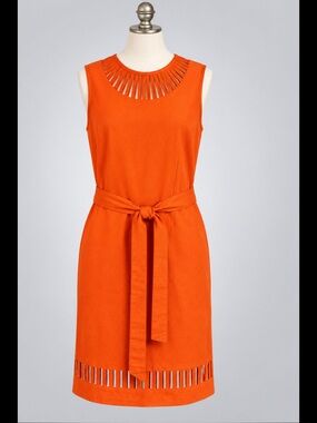 Lino USA Orange Linen Blend Cutout Belted Dress 16W NWOT